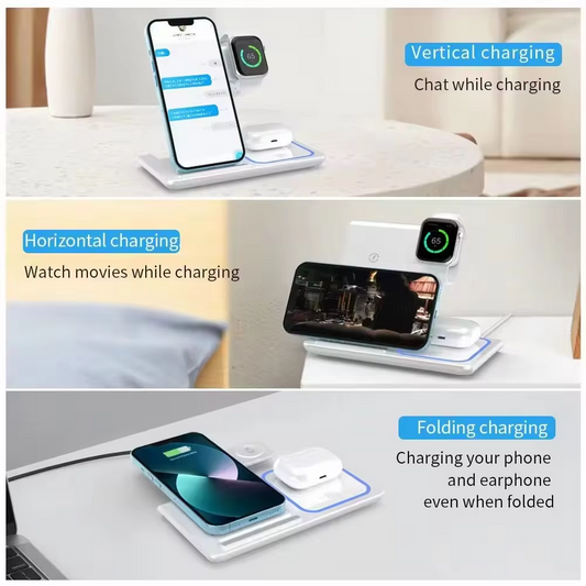 3-in-1 GaN charging station for iPhone Apple Watch and AirPods Foldable 3 In 1 Fast 15w QI Wireless Charging Station| Axis-Dynamics