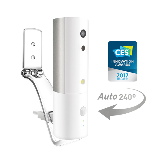 White electronic device with a CES Innovation Award badge on a white background