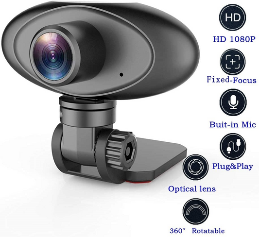 Webcam with features listed on a white background. best budget mirrorless camera for beginners
