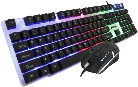Gaming keyboard and mouse set with RGB lighting on a white background. Best computer parts and accessories online shop Axis-Dynamics 