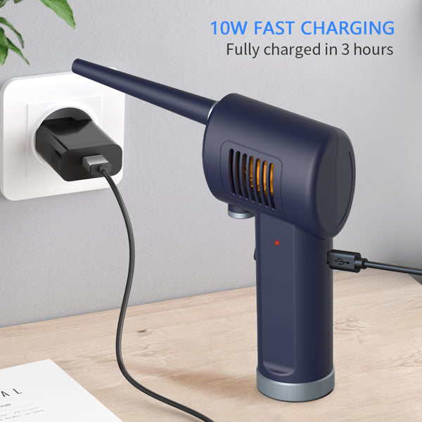 Blue handheld device being charged with text indicating 10W fast charging and full charge in 3 hours.