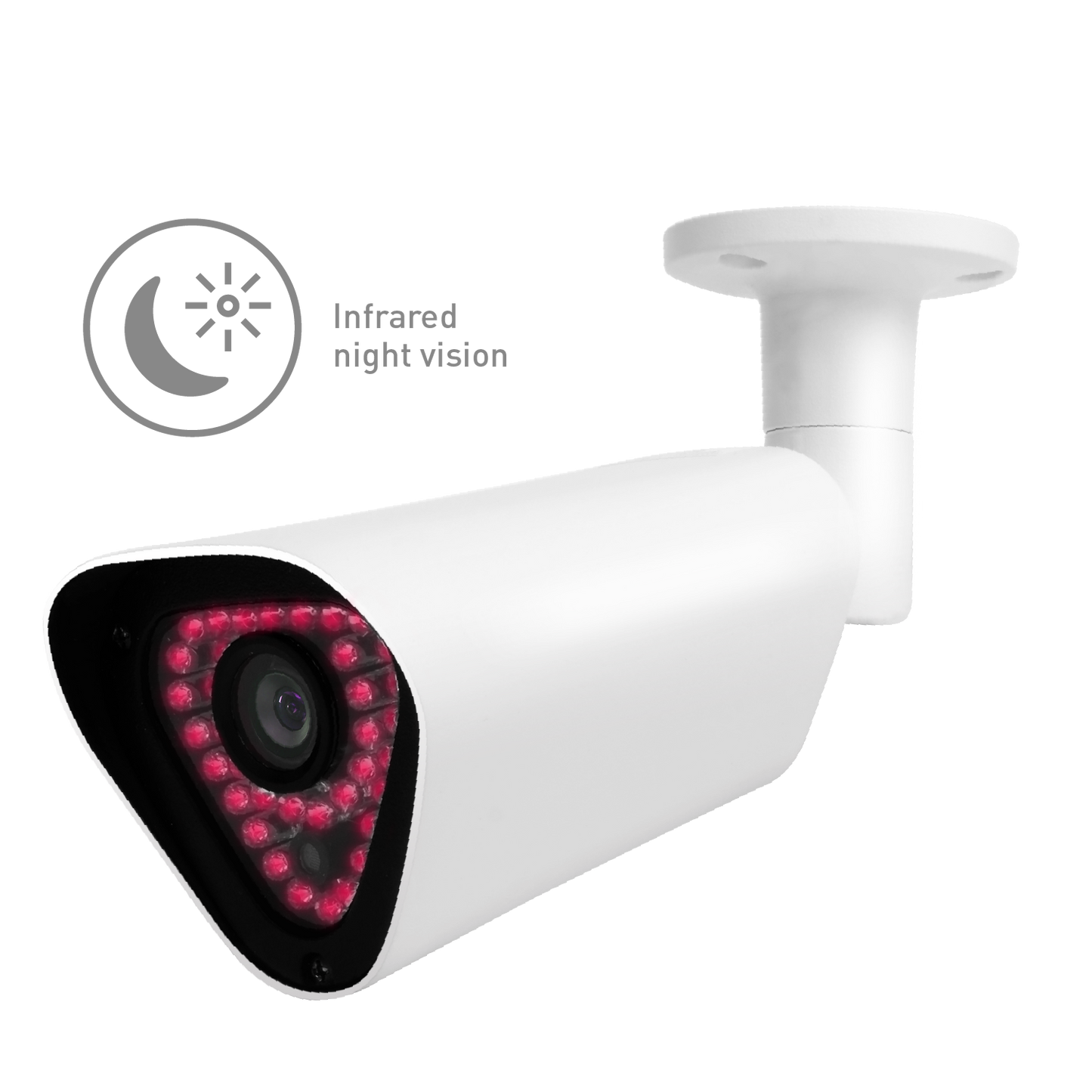 White security camera with infrared night vision lights on a white background