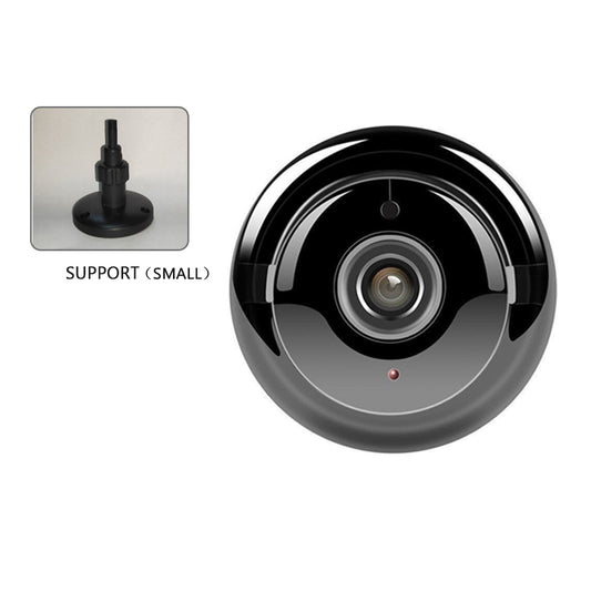 Small black camera with support bracket on a white background