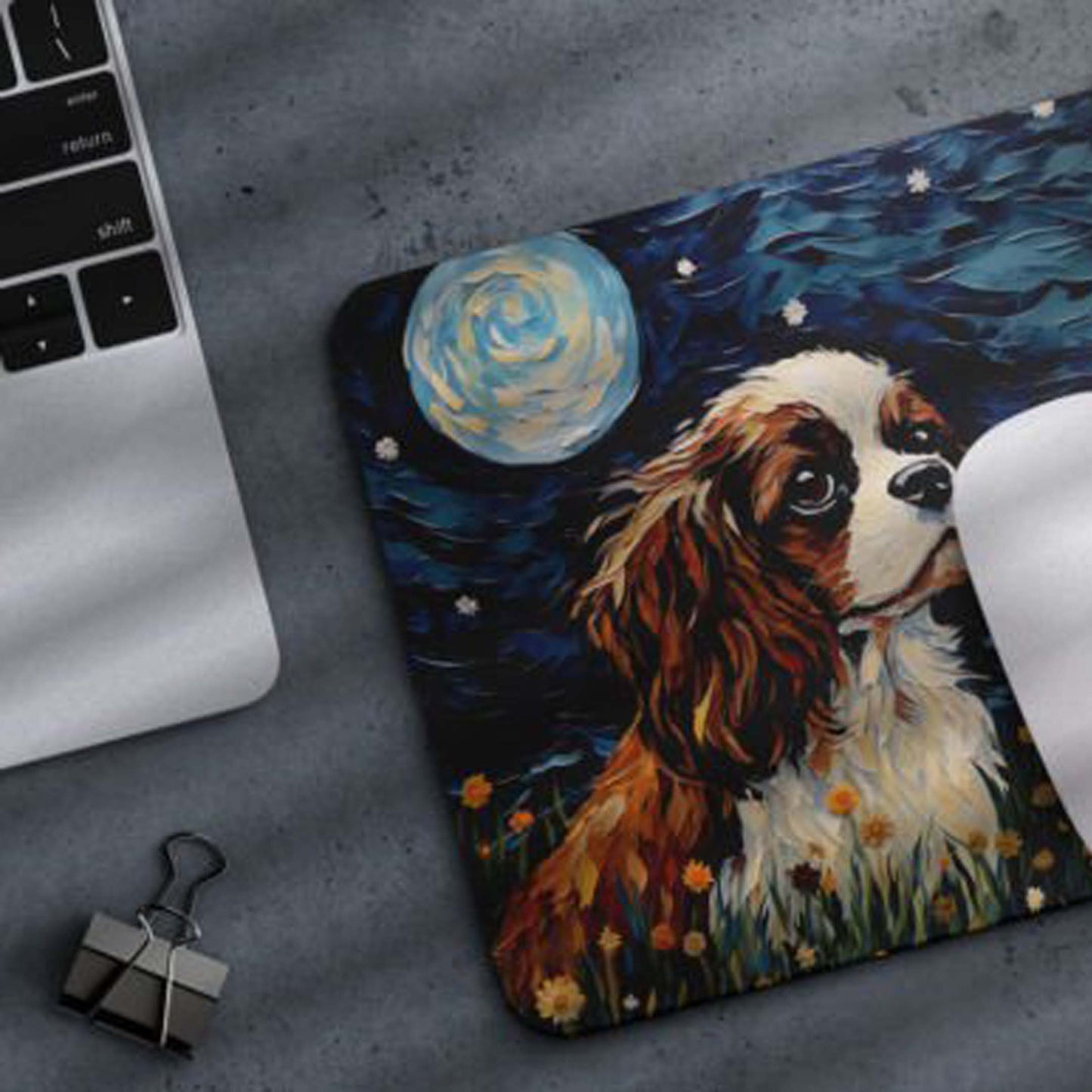 Axis-Dynamics | Starry Night Dog Cavalier King Non-Slip Computer Mousepad