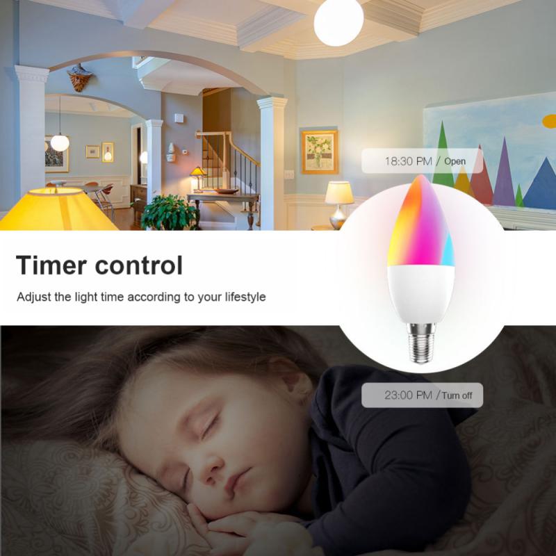 Smart light bulb with timer control feature displayed in a home setting.