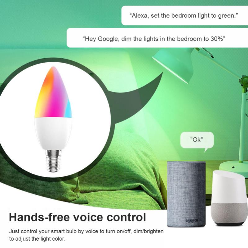 Smart light bulb with voice control feature on a green background