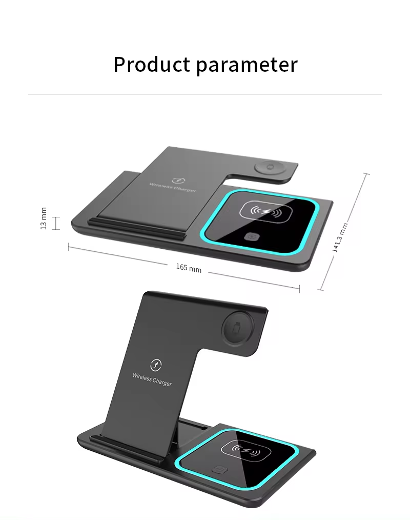 Wireless charger with dimensions labeled on a white background