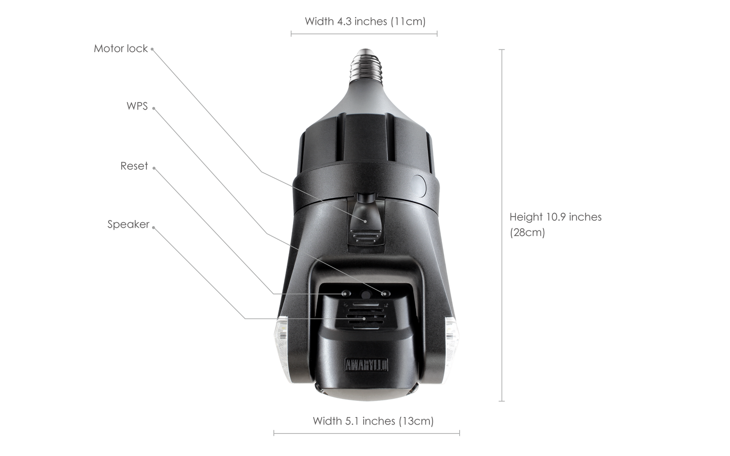 Technical diagram of a device with labeled parts and dimensions on a white background