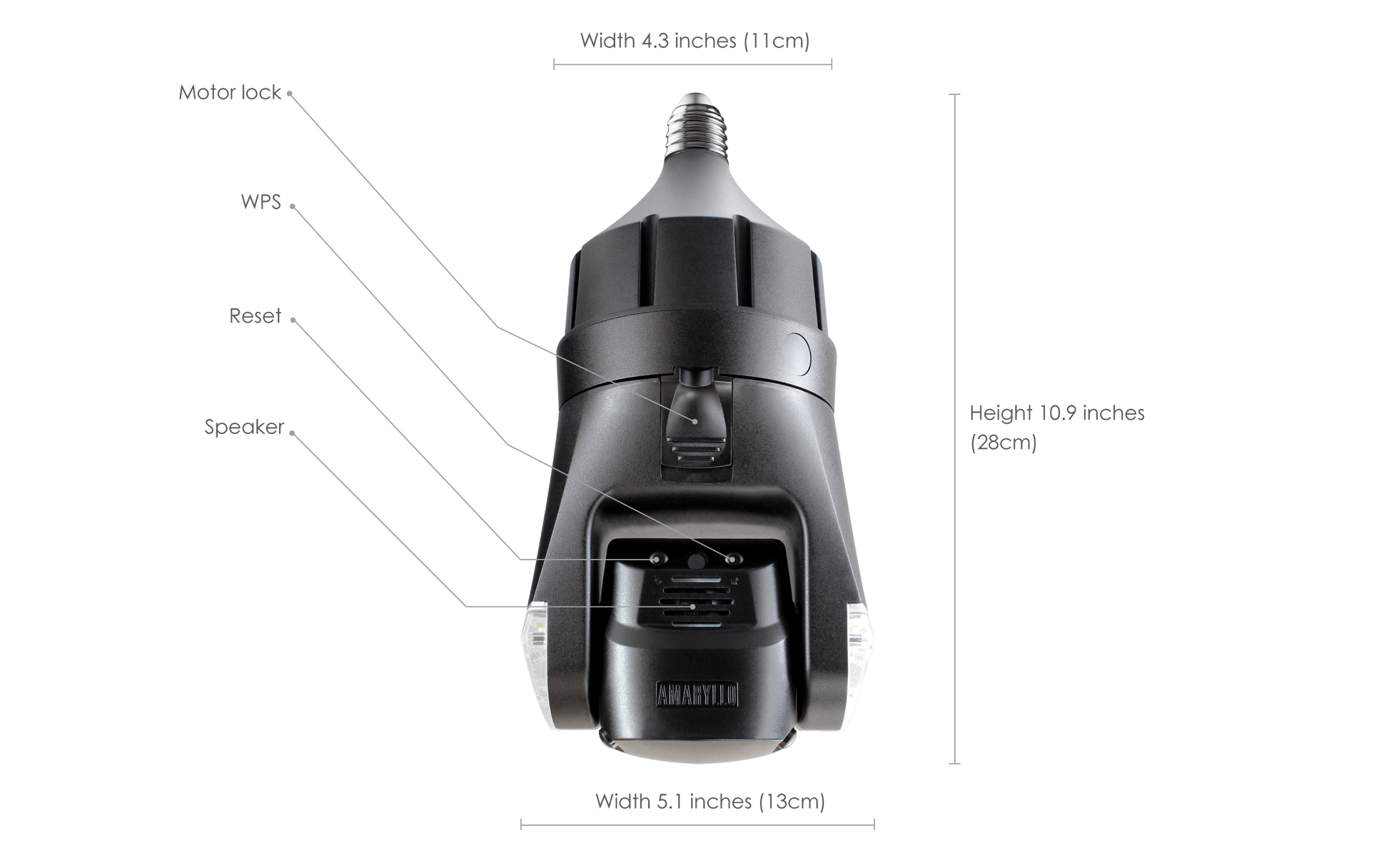Technical diagram of a device with labeled parts and dimensions on a white background
