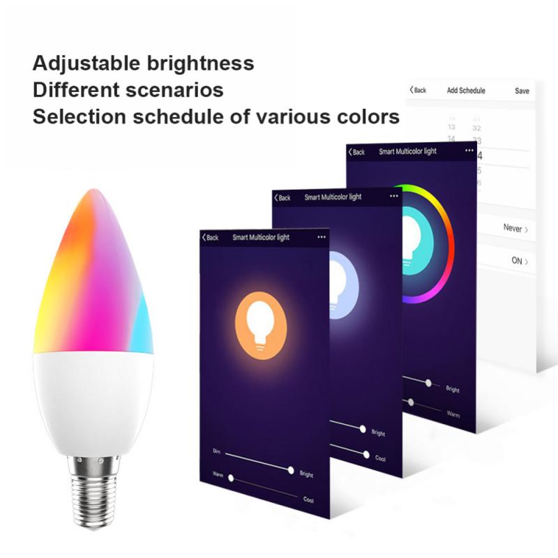Smart light bulb with adjustable brightness and color selection on a white background