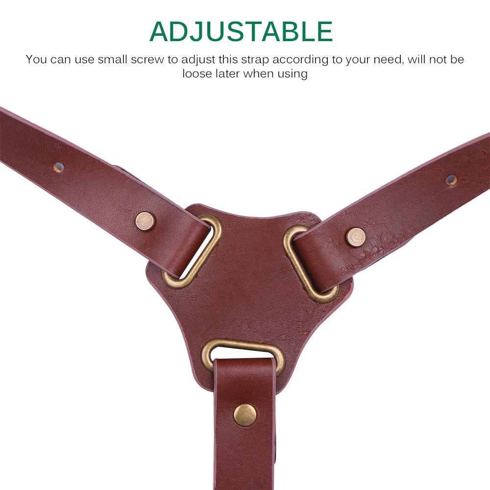 Brown leather strap with gold hardware on a white background