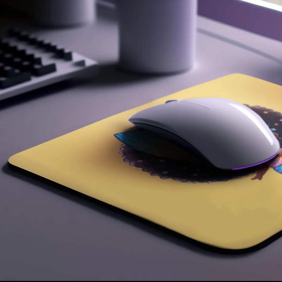 Mouse on a yellow mouse pad with a keyboard in the background. magnetic switch rapid trigger gaming keyboard