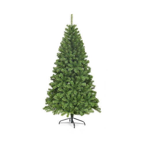 Green artificial Christmas tree on a white background