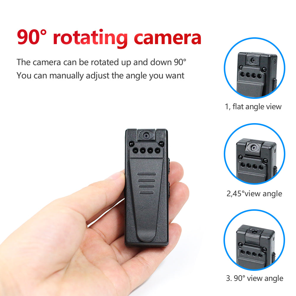 Hand holding a 90-degree rotating camera with view angle illustrations on a white background