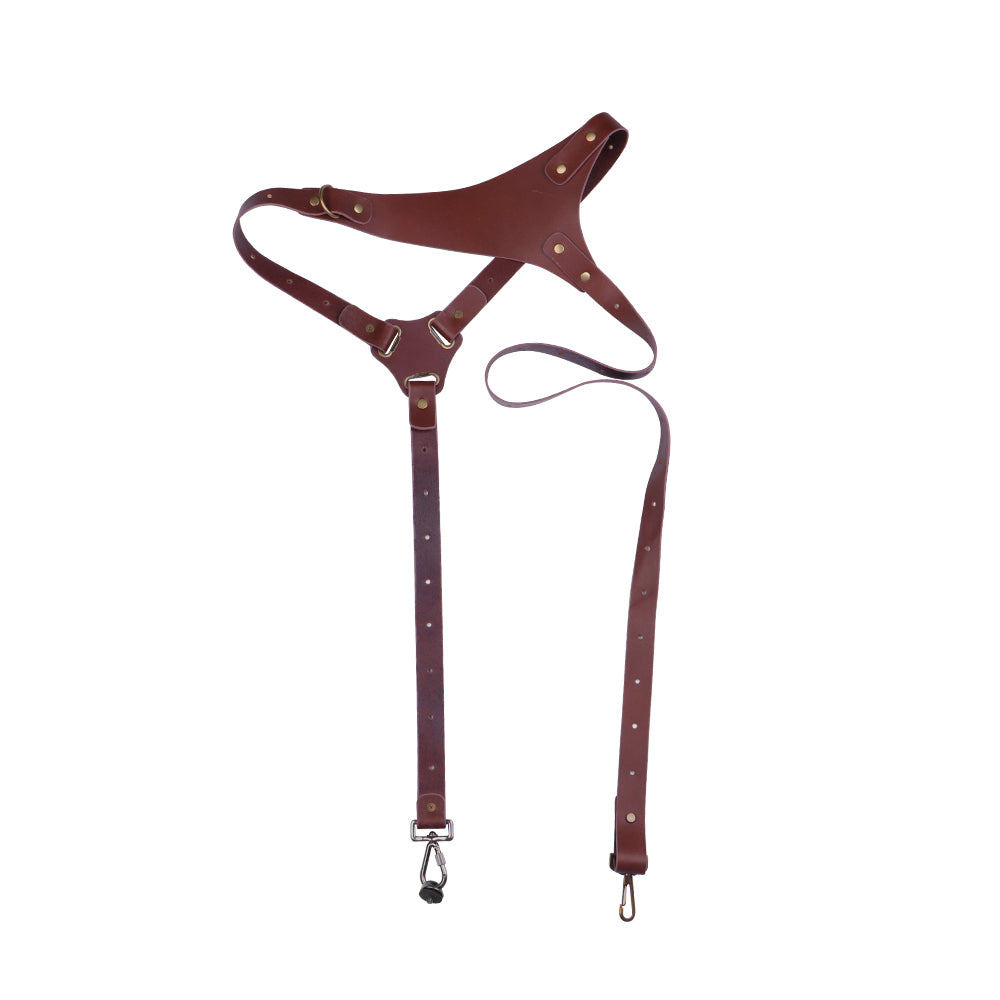 Brown leather garter belt with strap on a white background