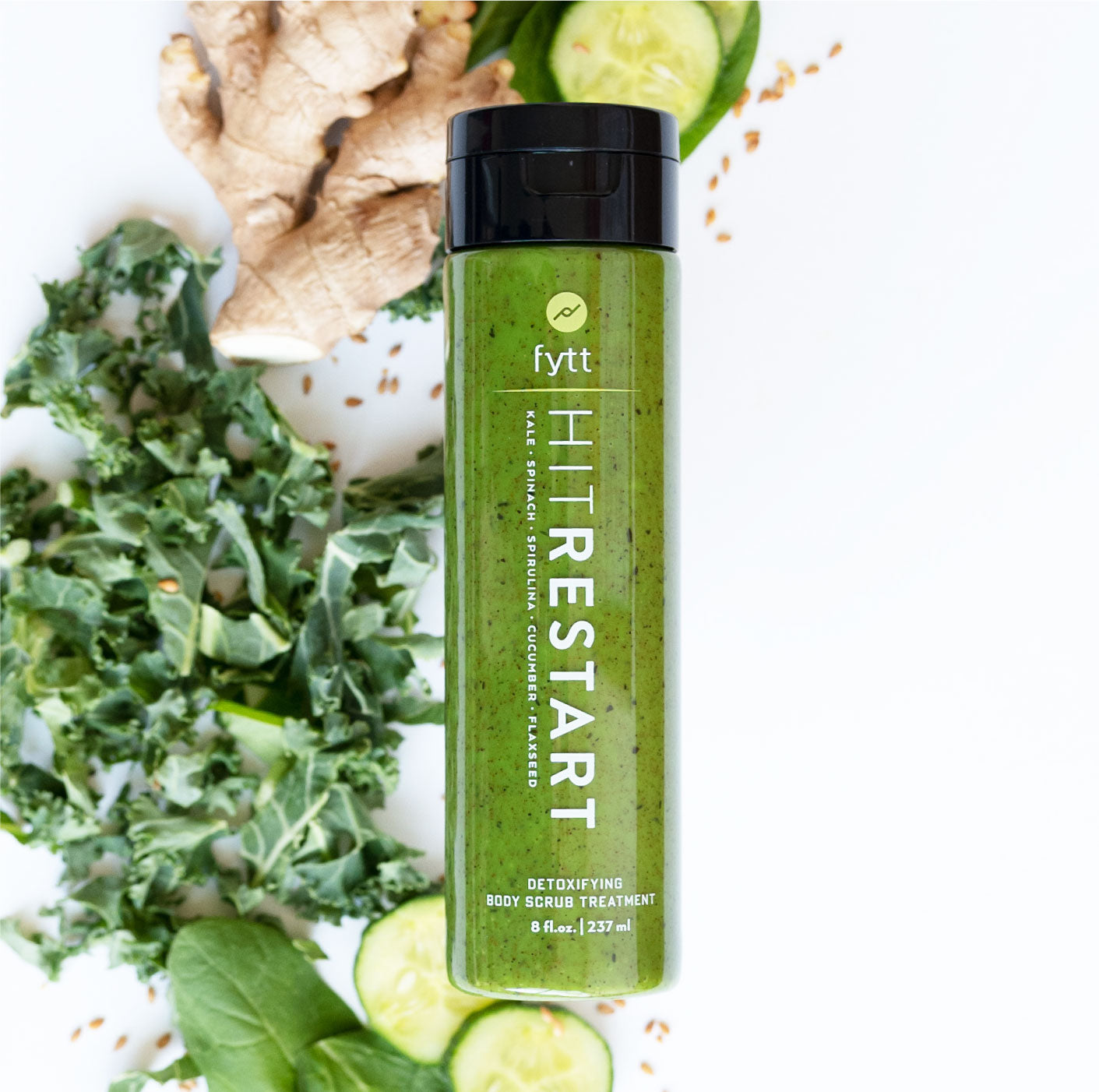 Green bottle labeled 'fyt' with natural ingredients on a white background. Best online retail store. Axis-Dynamics