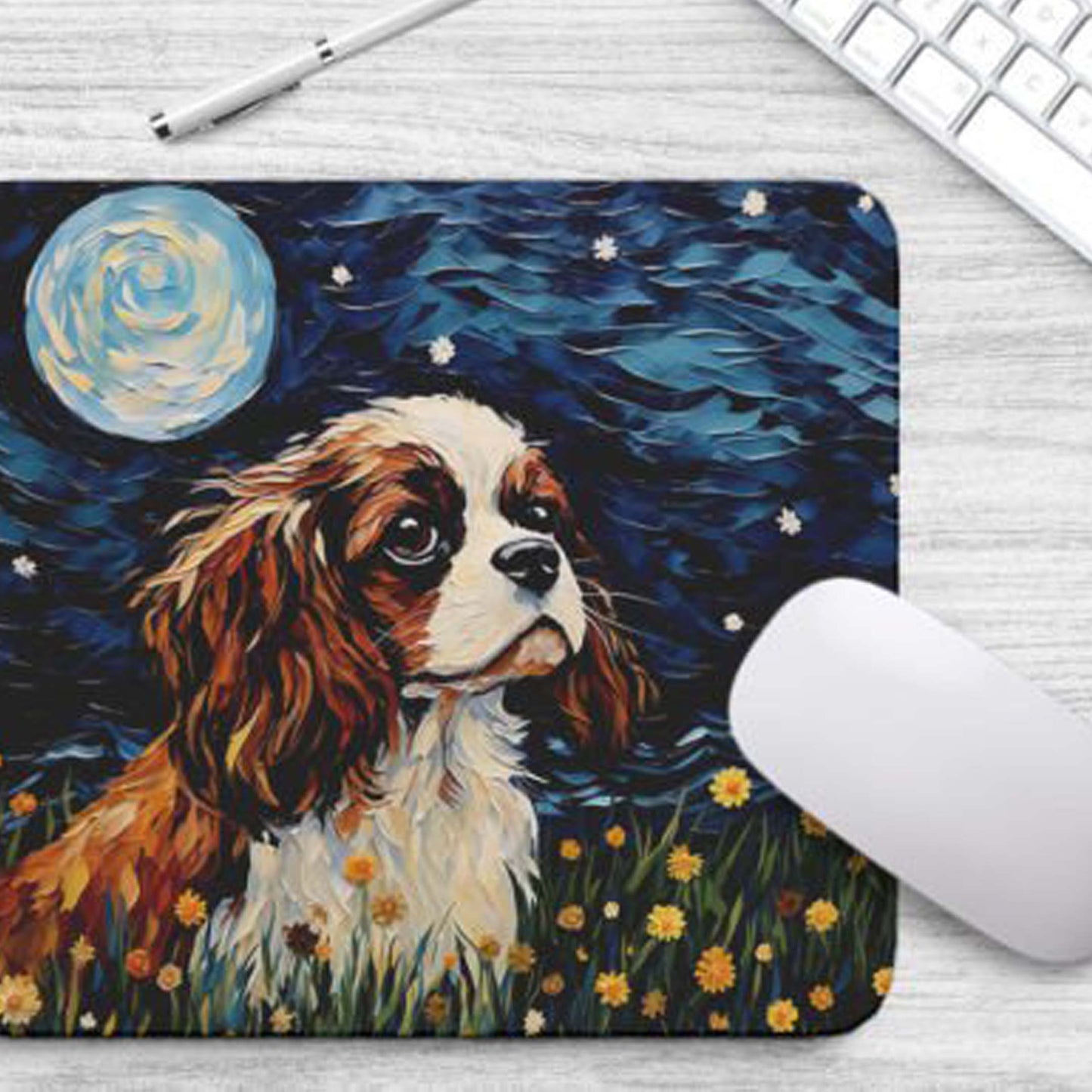 Axis-Dynamics | Starry Night Dog Cavalier King Non-Slip Computer Mousepad