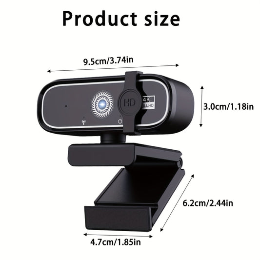 Black webcam with dimensions labeled on a white background