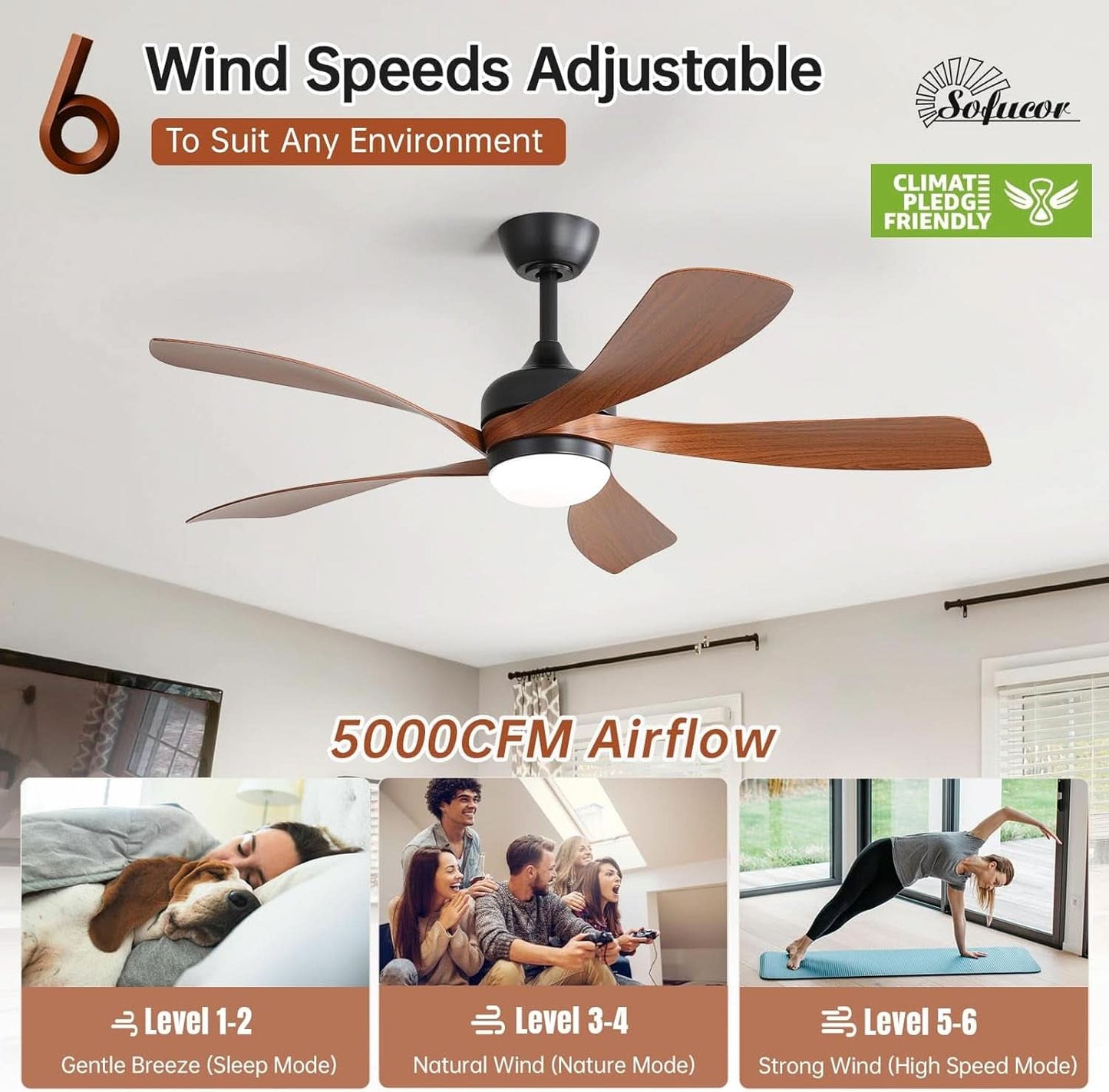 52 Inch Smart Home Compatible Ceiling Fan With LED Light