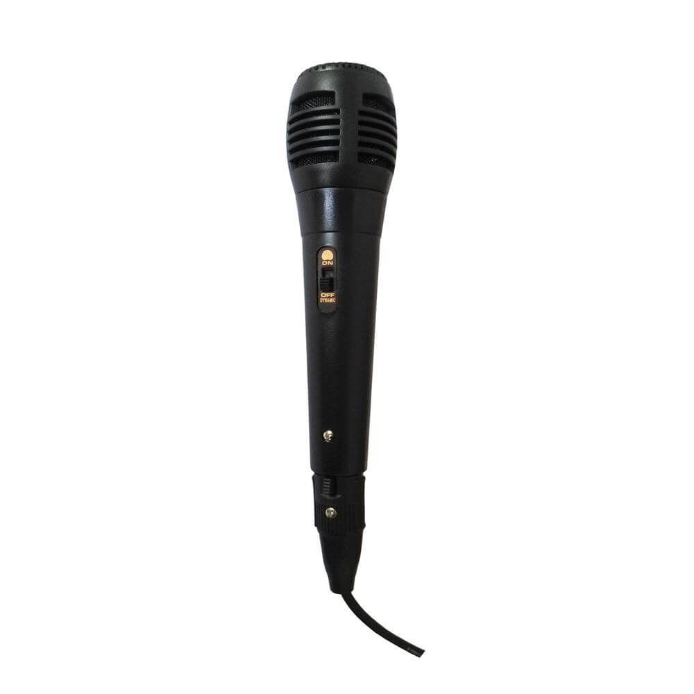 Black microphone on a white background