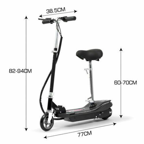 Black electric scooter with measurements on a white background