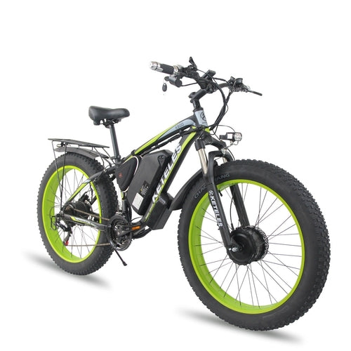 Electric bike with green rims on a white background