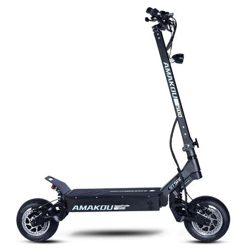 Black electric scooter with 'AMAKOU' branding on a white background, Axis-Dynamics