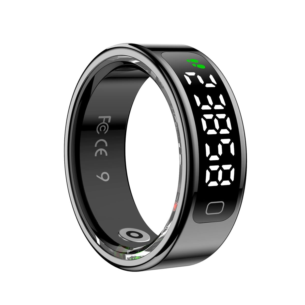 Smart ring with digital display on a white background