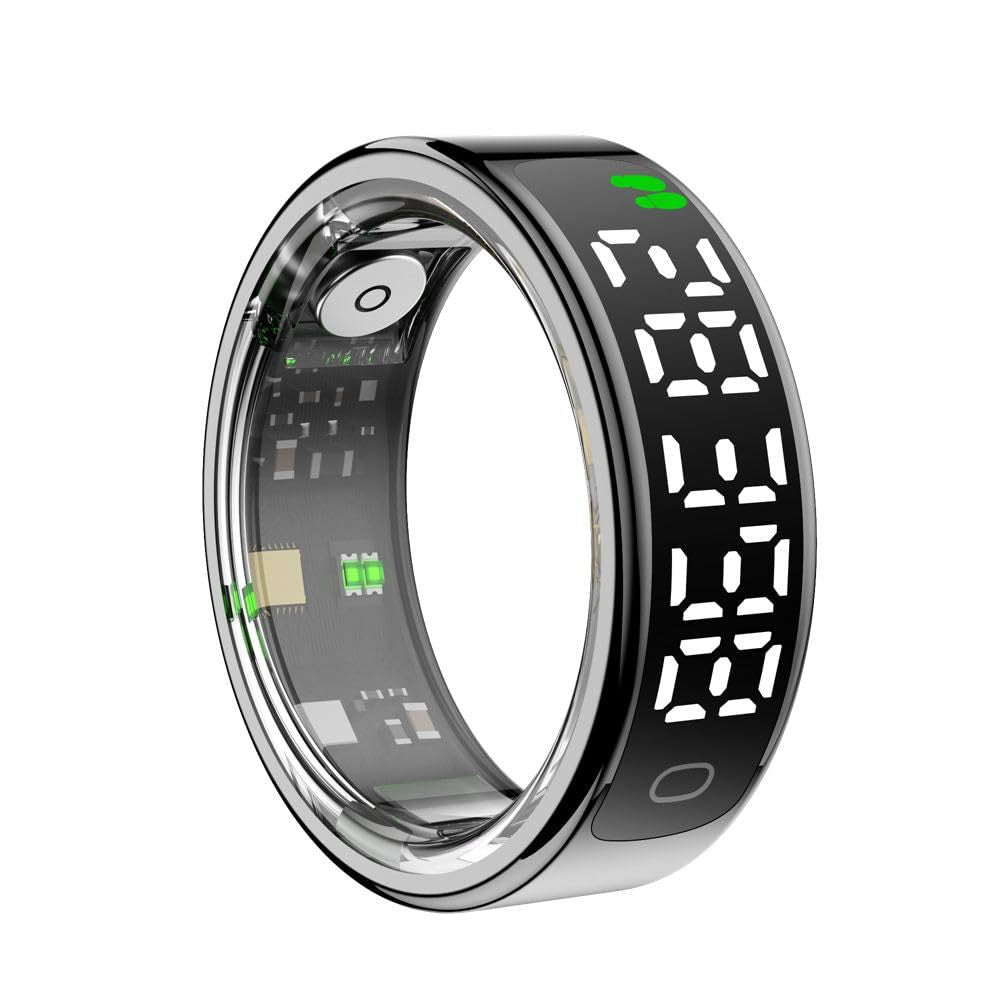 Smart ring with digital display on a white background