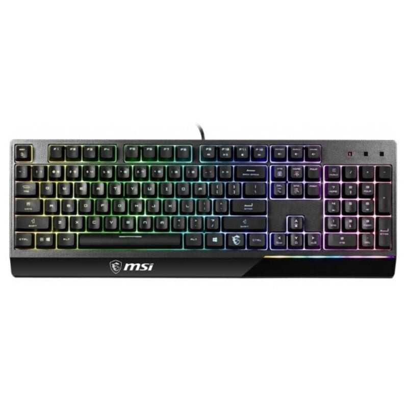 Gaming keyboard with RGB lighting on a white background. Computer parts and accessories for sale. Axis-Dynamics
