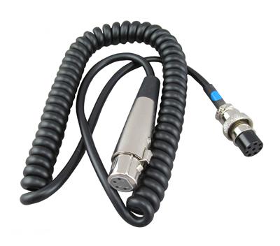 A coiled black cable with a silver metal connector on one end and a black connector with a blue accent on the other, shown on a plain white background.  Best automotive parts and accessory online shop. Axis-Dynamics.