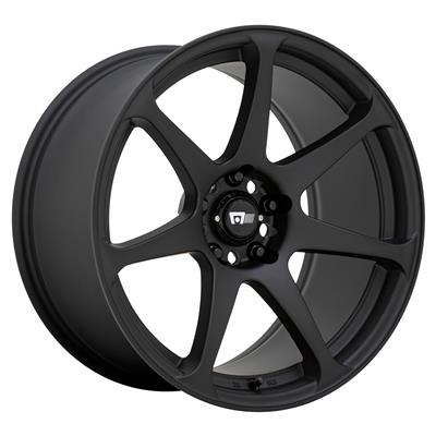 A single matte black multi-spoke alloy wheel rim shown at a three-quarter angle on a plain white background.