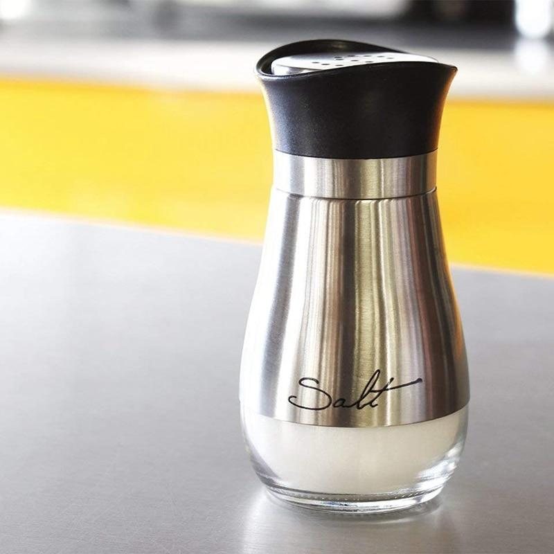 Axis-Dynamics | Salt and Pepper Shakers Stainless Steel Glass Set BPA Free, 4oz