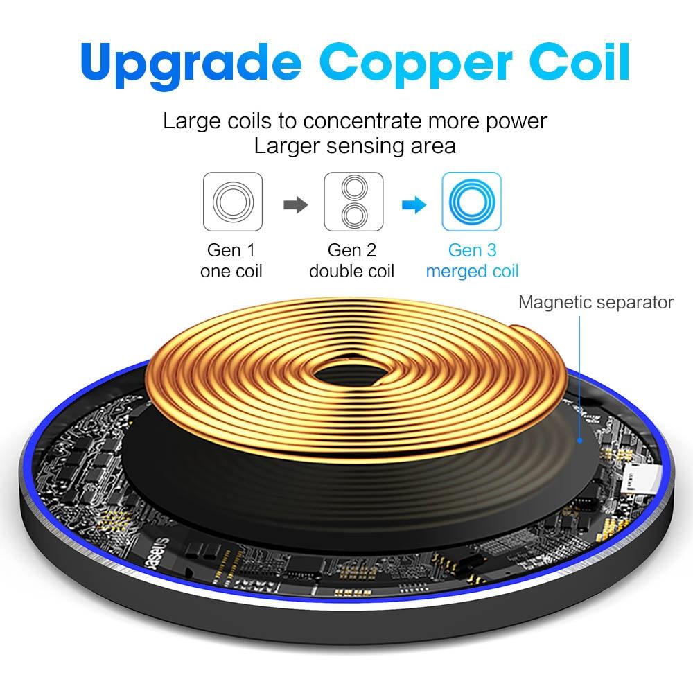 Illustration of an upgrade copper coil with technical details on a white background