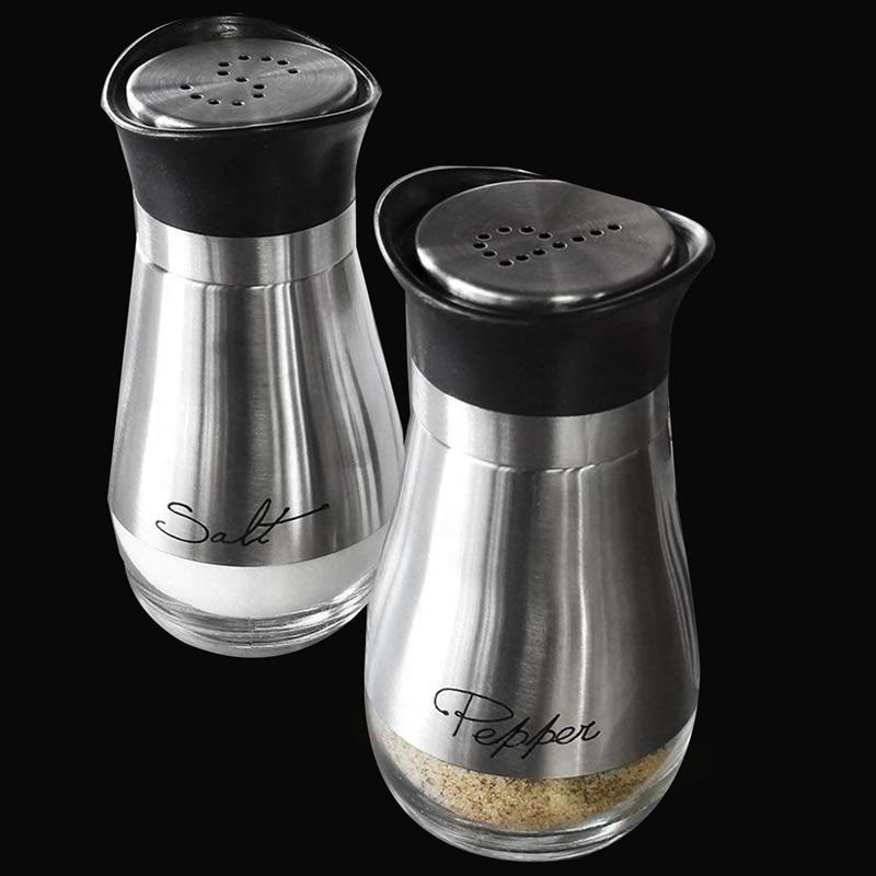 Axis-Dynamics | Salt and Pepper Shakers Stainless Steel Glass Set BPA Free, 4oz