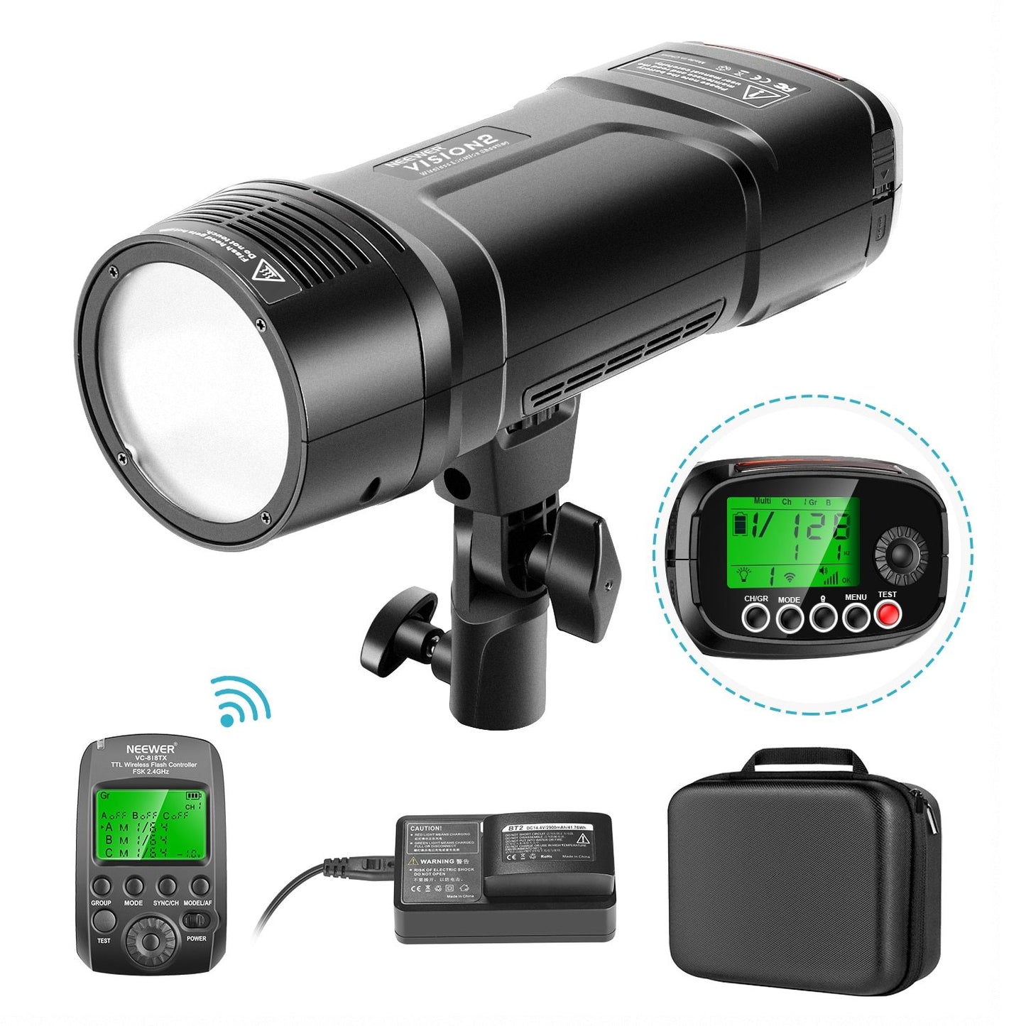 Neewer studio light with accessories on a white background