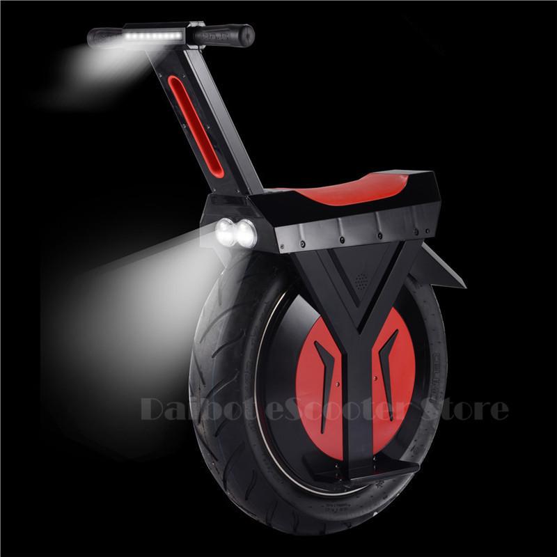 Single-wheeled electric self-balancing scooter with red accents on a black background