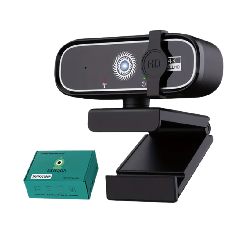 Black webcam with a box on a white background