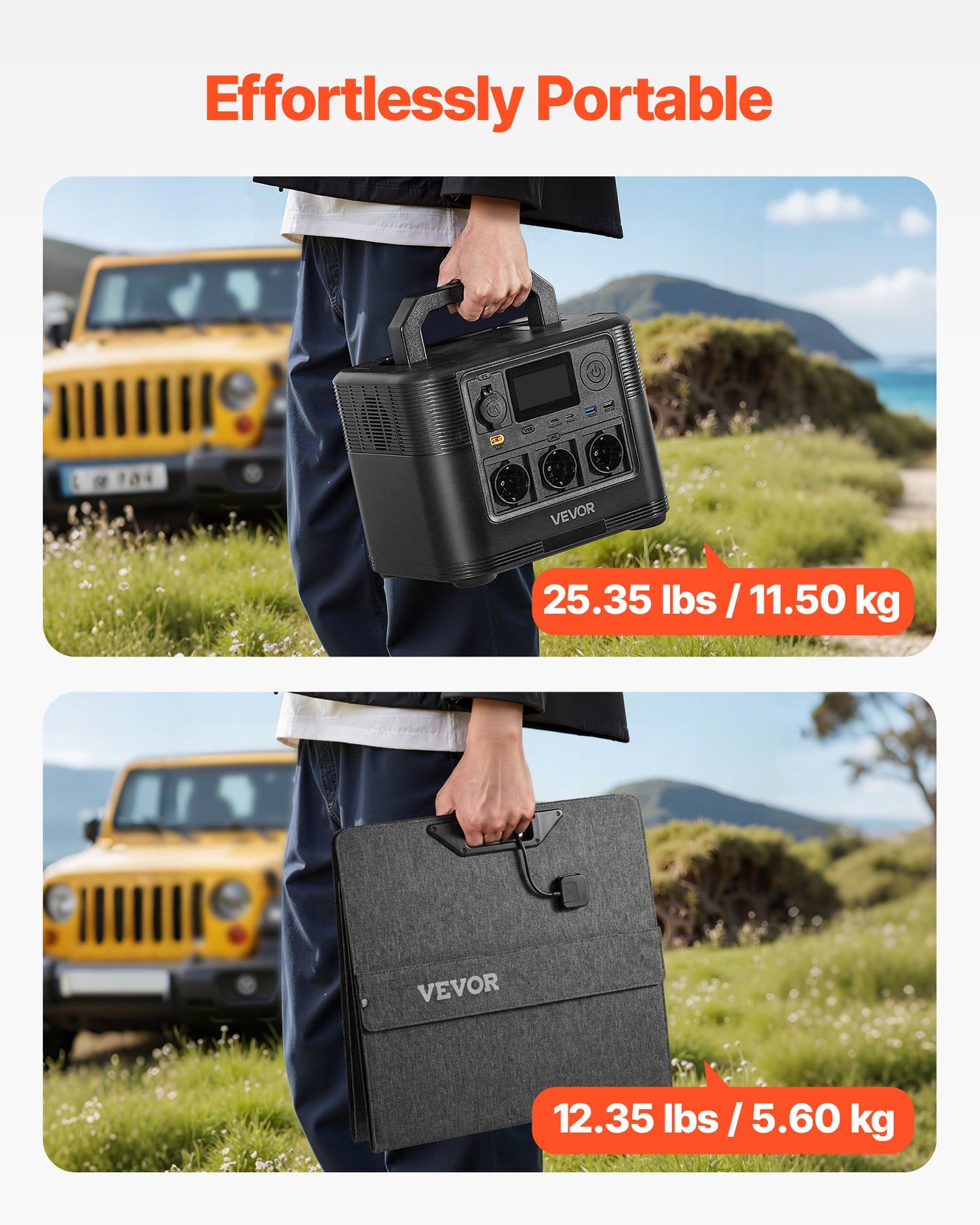 Portable power station being carried with scenic background